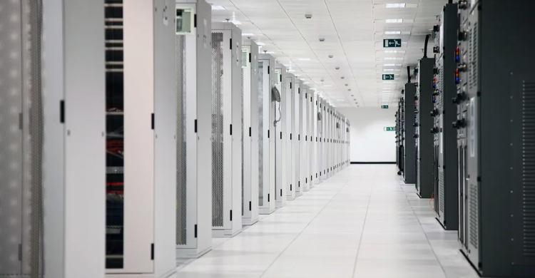 a picture of datacenter white server cabinets